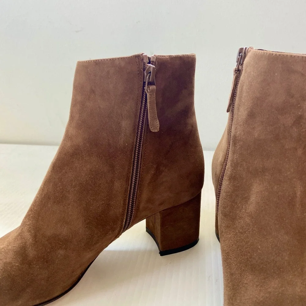 J Crew Hadley Suede Leather Block Heel Ankle Boot Walnut Cognac Brown Womens 8